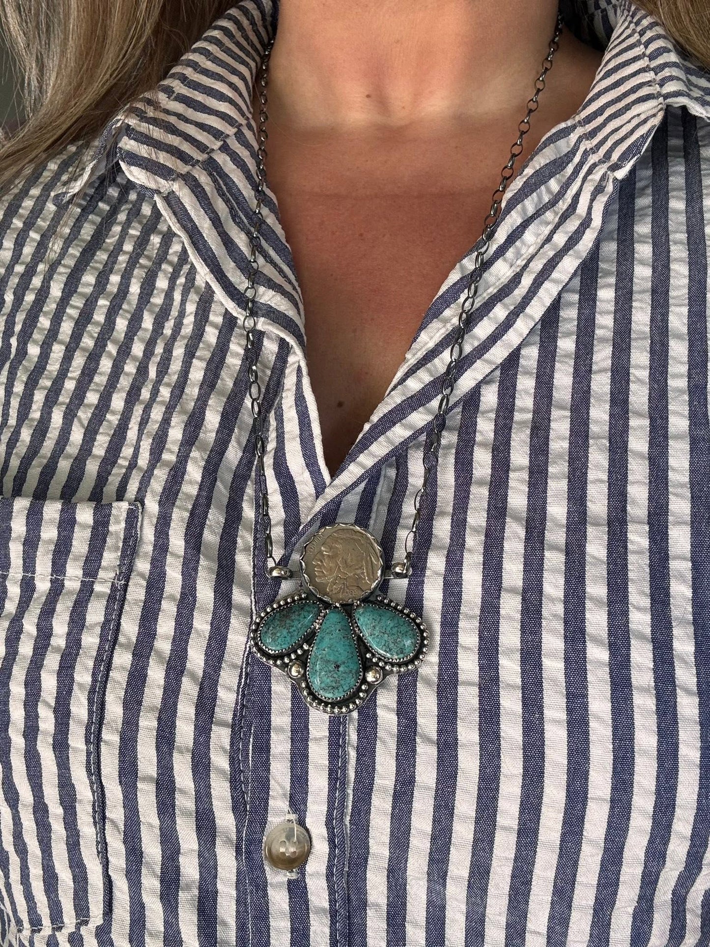 Buffalo nickel and Sonoran turquoise necklace
