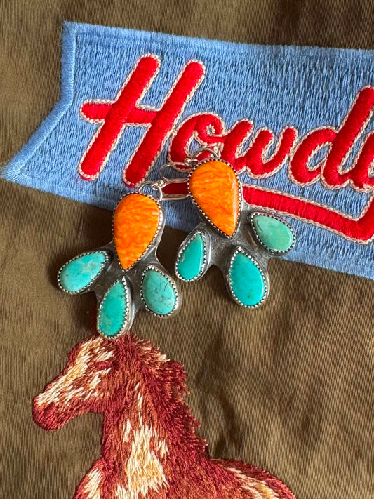 Spiny Oyster & turquoise dangles