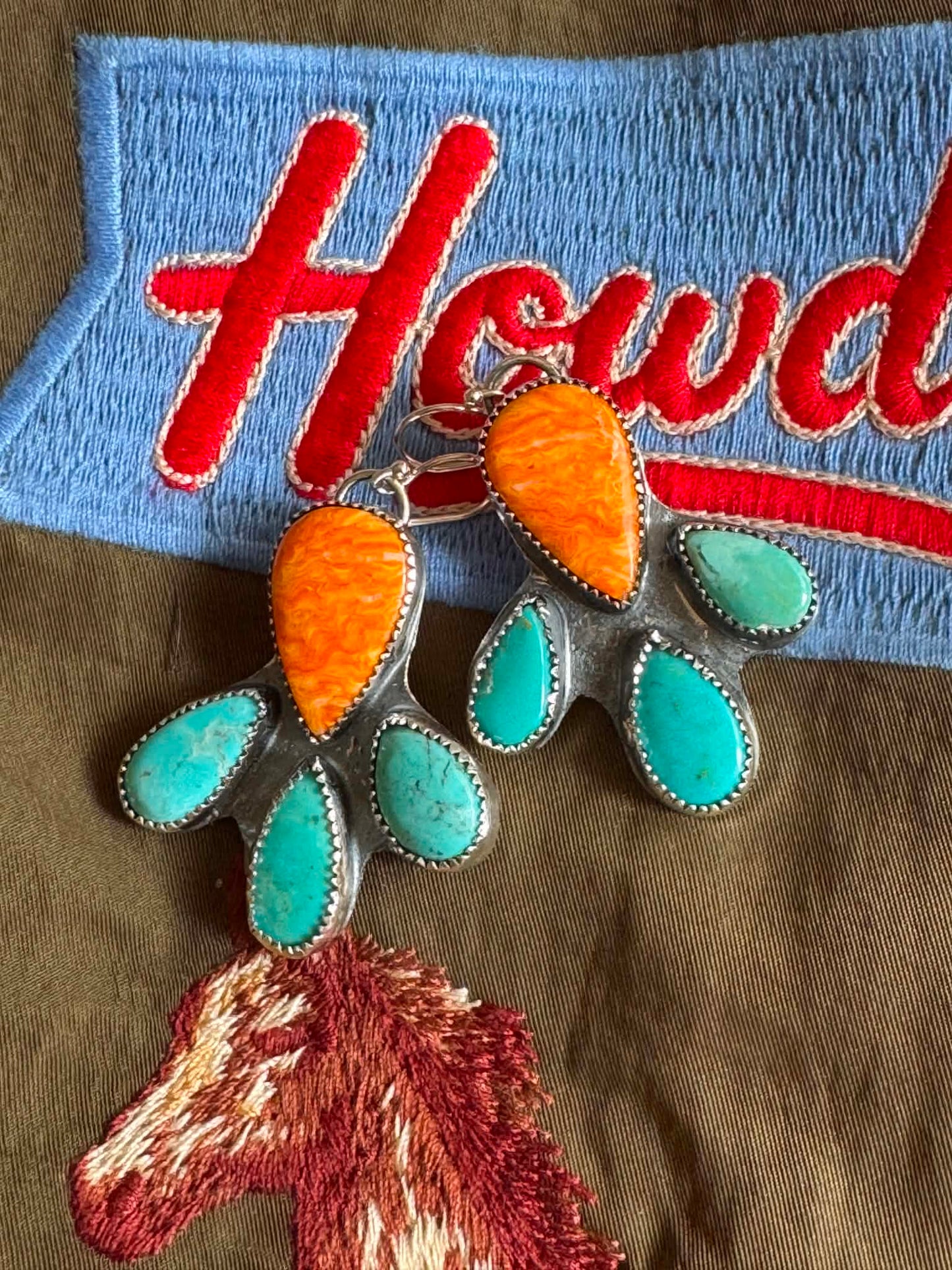 Spiny Oyster & turquoise dangles
